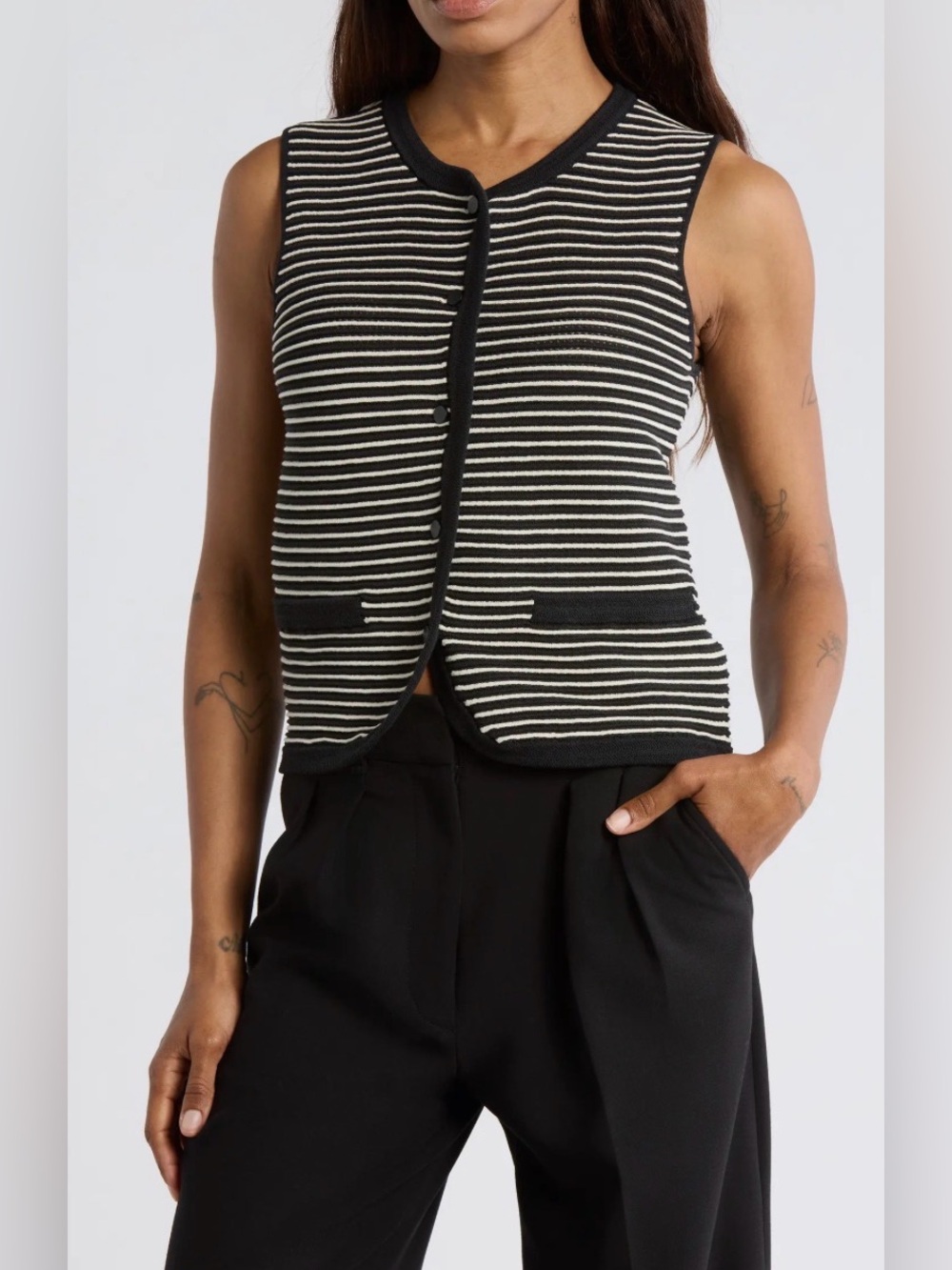 NWT Rag & Bone Vivi Stripe Cotton Blend Knit Sweater Vest in Color: Black Multi